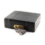 Property of a lady - a good quality early 20th century black leather writing box, with fitted