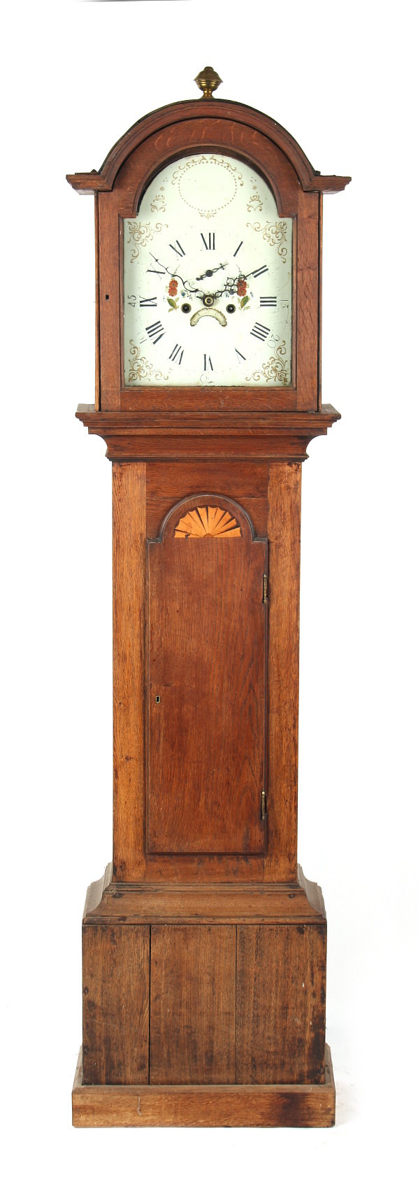 Property of a deceased estate - a George III oak 8-day striking longcase clock, the arched painted