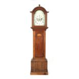 Property of a deceased estate - a George III oak 8-day striking longcase clock, the arched painted
