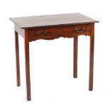 Property of a gentleman - a mahogany side table with frieze drawer, on square chamfered legs,