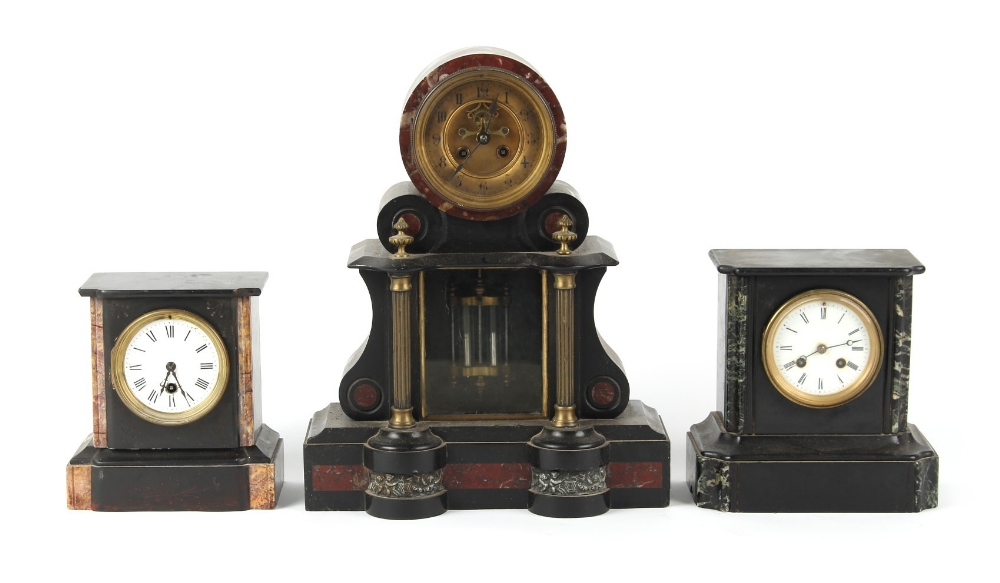 Property of a deceased estate - a 19th century rouge marble & slate mantel clock, the 8-day striking