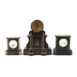Property of a deceased estate - a 19th century rouge marble & slate mantel clock, the 8-day striking