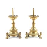 Property of a deceased estate - a pair of brass pricket candlesticks, Flemish or South