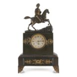Property of a lady - a 19th century French Empire patinated bronze combined mantel clock timepiece &