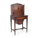 Property of a lady - an Edwardian rosewood & marquetry inlaid combined work table & lady's desk or