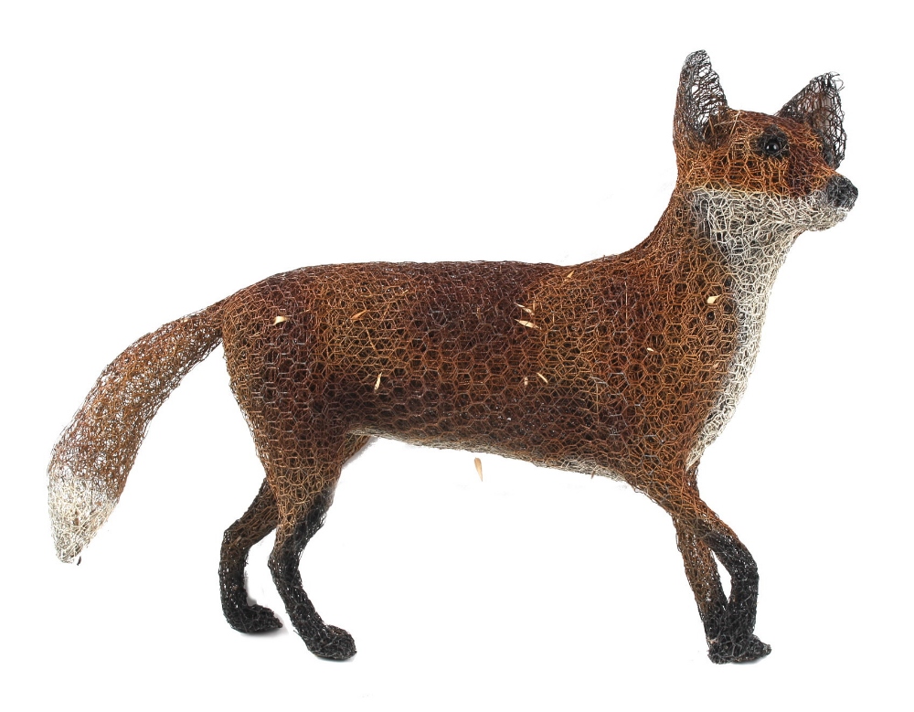 Property of a deceased estate - a wire mesh model of a fox, 25.5ins. (64.7cms.) high.