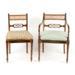 Property of a lady - an Edwardian painted satinwood & cane panelled elbow chair; together with a