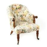 Property of a deceased estate - a Victorian carved walnut & floral button upholstered armchair