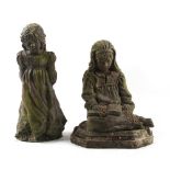 Property of a deceased estate - a plaster filled figure of a seated girl on octagonal base,