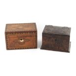 Property of a lady - a Victorian walnut & parquetry inlaid tea caddy, with two interior lids, 7.1ins