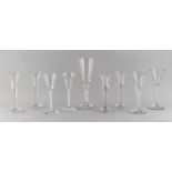 Property of a lady - a collection of nine 18th century drinking glasses, including air twist stem