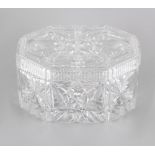 Property of a deceased estate - a cut glass hexagonal box & cover, 7ins. (17.8cms.) long.