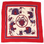 Property of a lady - a Hermes silk scarf - Classic Ex Libris design with blue & red carriages on