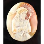 Property of a lady - a large carved oval shell cameo depicting Jesus Christ, signed Mazzoni to