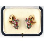 Boucheron - a fine pair of 1960's 'tutti frutti' multi gem set earrings by Boucheron, Paris, with
