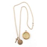 Property of a deceased estate - a 9ct gold St. Christopher pendant & a 9ct gold cross pendant, on