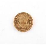 Property of a gentleman - gold coin - a 1902 Swiss 20 francs gold coin, boxed.