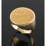 Property of a deceased estate - a gentleman's 9ct gold signet ring set with a 1910 gold full