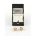 Property of a lady - a pair of 18ct yellow gold diamond flowerhead cluster earrings, the Old