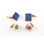 Property of a deceased estate - a pair of 14ct yellow gold black opal cufflinks; together with a
