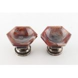 Property of a deceased estate - a pair of 19th century Continental silver & agate hexagonal salts,