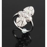 An Art Deco style 18ct white gold diamond ring, the round brilliant cut diamonds weighing a total of