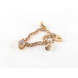 Property of a lady - a 9ct gold charm bracelet, with 9ct gold Guernsey milk jug charm & 9ct gold