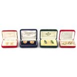 Property of a lady - four pairs of Chinese yellow gold cufflinks, one pair set with jadeite, another