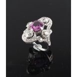 A fine Art Deco style certificated unheated Ceylon natural pink sapphire & diamond ring, the cushion