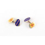 Property of a deceased estate - a pair of 9ct yellow gold & enamel twin panel cufflinks,