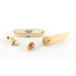 Property of a lady - a late 19th / early 20th century marine ivory (walrus or whale's tooth) vesta