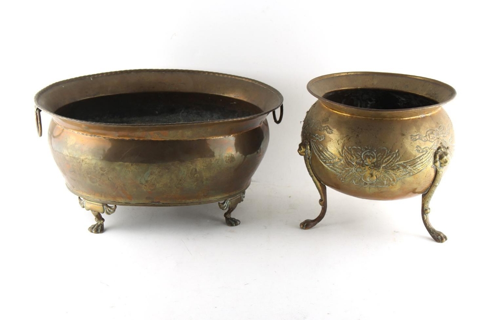 Property of a lady - two late 19th / early 20th century brass planters, both probably Dutch, the