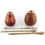 Property of a gentleman - two South American 800 grade silver mounted mate tea calabash gourds or