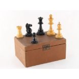 Property of a gentleman - a boxwood & ebony Staunton pattern chess set, complete, with lead weighted