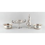 Property of a lady - a pair of modern silver wine coasters, with turned wooden bases; together