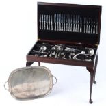 Property of a lady - a canteen table containing a silver plated cutlery set & other silver plated
