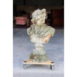 Property of a deceased estate - a well weathered reconstituted stone garden bust of a classical man,