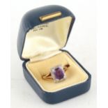 Property of a deceased estate - an 18ct yellow gold amethyst & diamond cluster ring, the octagonal