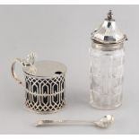 Property of a deceased estate - a silver pierced drum mustard pot, London 1912, with undamaged