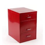 Property of a gentleman - a red painted metal 3-drawer filing cabinet.