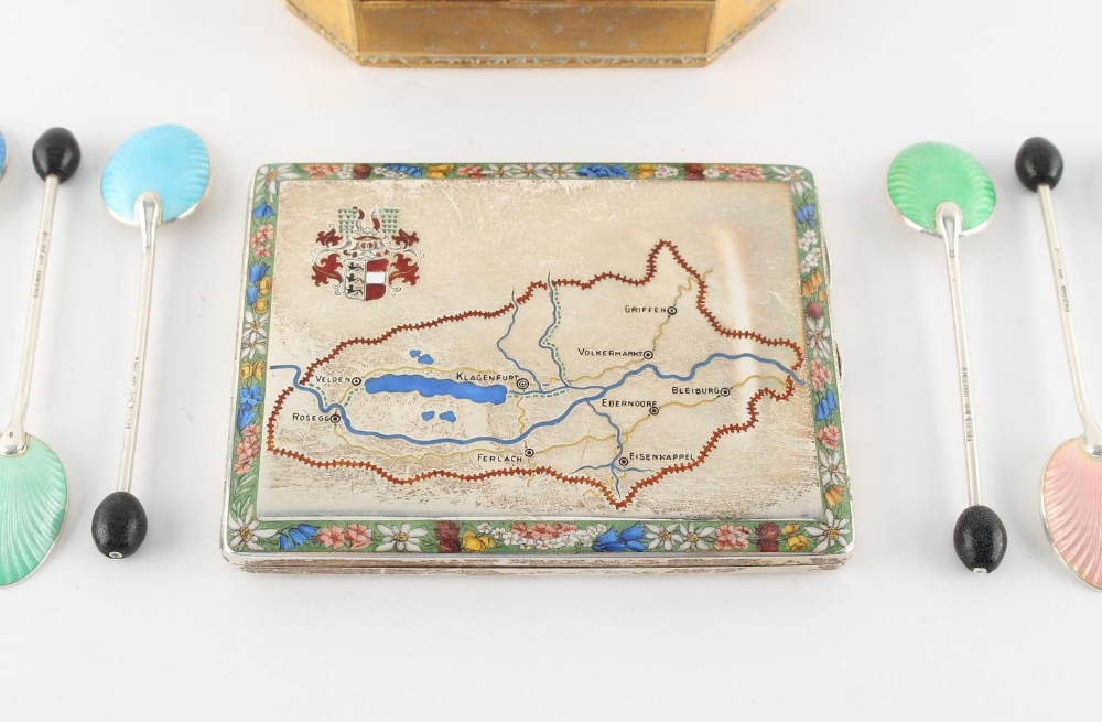 Property of a lady - an Austrian silver & enamel cigarette case, with enamel map of Austria within a - Image 3 of 8