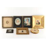 Property of a lady - a group of six framed portrait miniatures; together with a framed silhouette,