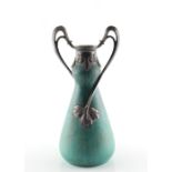 Property of a gentleman - an Art Nouveau pewter mounted high fired stoneware pottery vase,