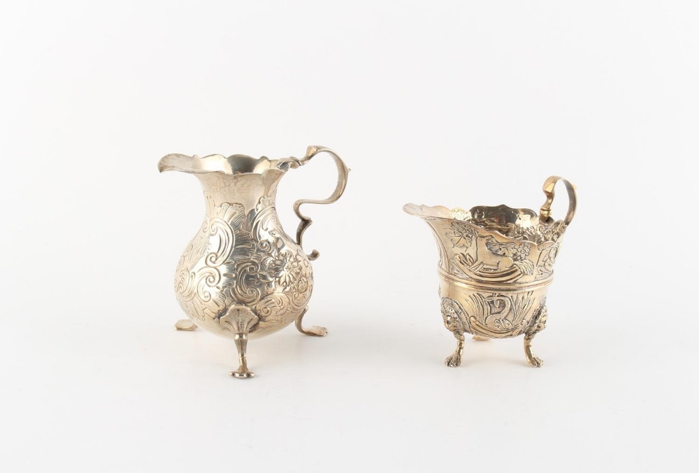 Property of a lady - a George II silver baluster cream jug, with trefid feet, London 1746; - Image 2 of 3