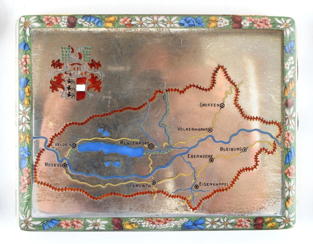 Property of a lady - an Austrian silver & enamel cigarette case, with enamel map of Austria within a - Image 8 of 8