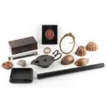 Property of a gentleman - a box containing assorted items including a 19th century patinated oil