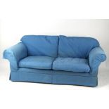 Property of a lady - a blue upholstered sofa, 73ins. (185cms.) long.