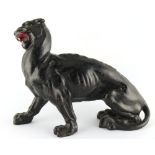 Property of a gentleman - a Victorian painted cast iron model of a panther or leopard, diamond