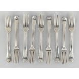Property of a deceased estate - a set of nine George III silver thread pattern dinner forks,