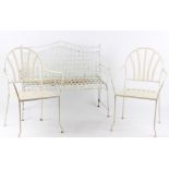 Property of a deceased estate - a white painted metal garden bench; together with a similar pair